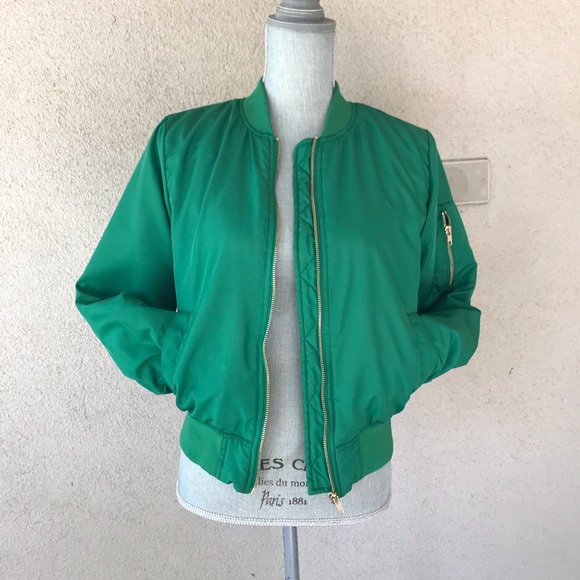 inso Jackets & Blazers - INSO Green Bomber Jacket Gold Zippers Medium